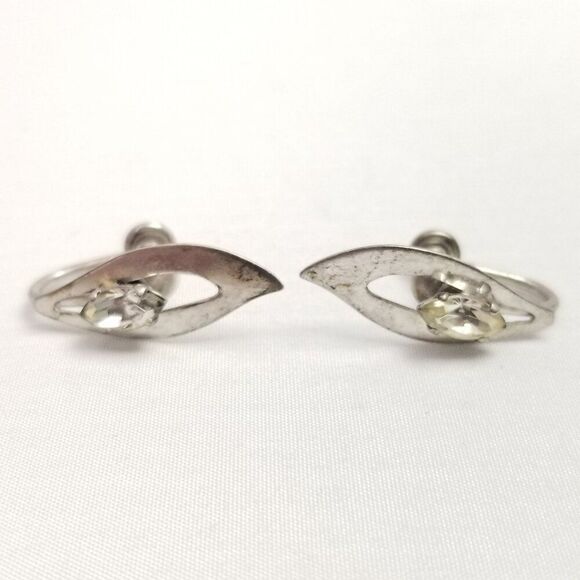 Vintage Van Dell Sterling Silver Rhinestone Clip On Screw Back Earrings, Minimal - Picture 6 of 7